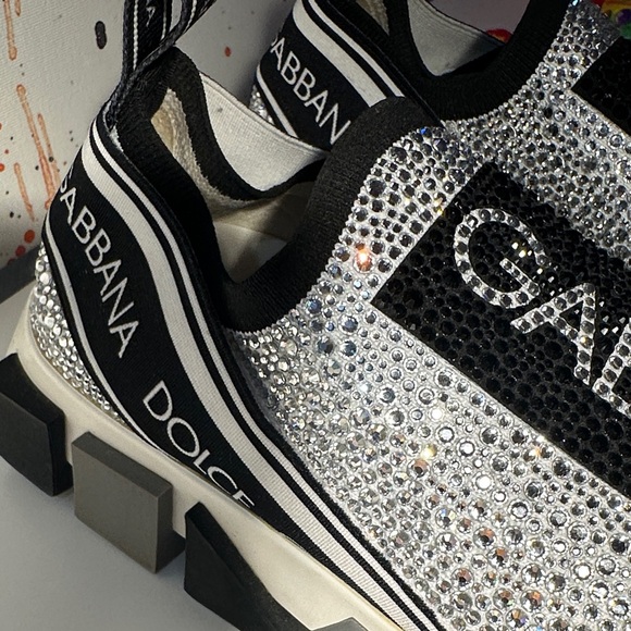 Dolce & Gabbana Black and Silver Crystal Sneakers